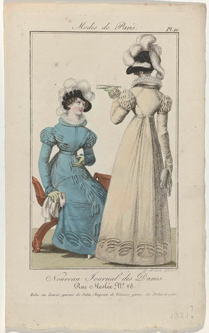 Nouveau Journal des Dames, 1821, Pl. 10 : Robe en Icarie, garnie de Satin (...), Hubert Lefèvre, 1821 Canvas Print