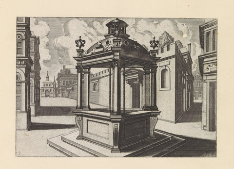 Triangular well with dome on a small square, Johannes or Lucas van Doetechum, c. 1574 Canvas Print