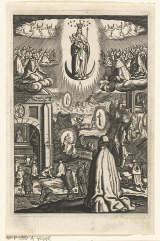 Emblem with Mary and Child revered by souls in heaven and a man, Boëtius Adamsz. Bolswert, 1623 Canvas Print