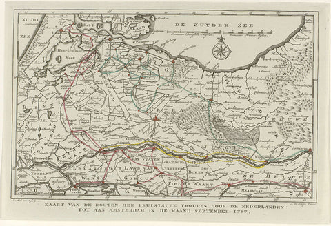 Map with the routes of the Prussian troops to Amsterdam, 1787, P. Mol, 1787 - 1788 Canvas Print