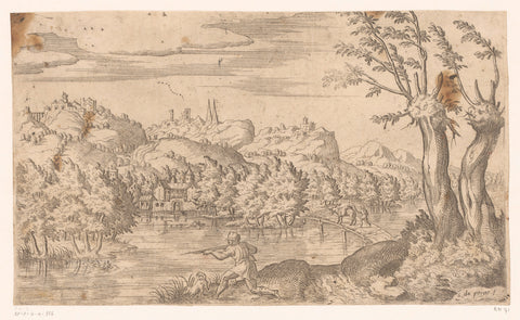 Landscape with hunter on a fen, Etienne Dupérac, 1535 - 1604 Canvas Print