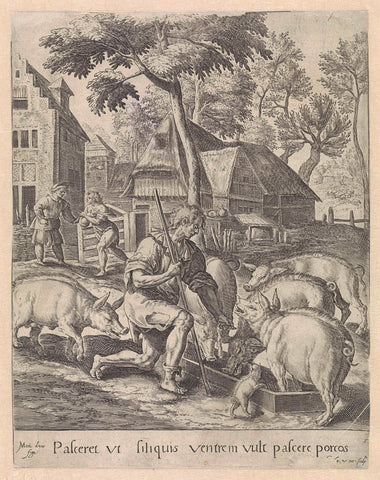 The prodigal son as a swineherd, Crispijn van de Passe (I), 1580 - 1588 Canvas Print