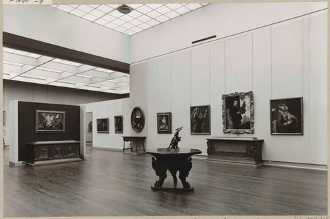 Room 212A with paintings including portraits, chests, a table with statue and a passage, c. 1973 - c. 1974 Canvas Print