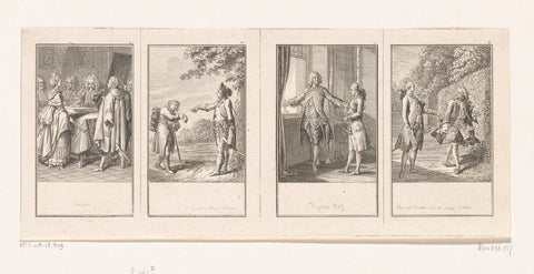 Four scenes from Gellert's Fables and Stories, Daniel Nikolaus Chodowiecki, 1775 Canvas Print