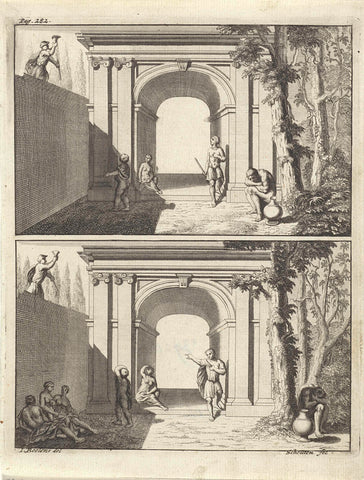 Illustrations with architecture and figure compositions, Gilbert Schoute, 1706 - 1722 Canvas Print