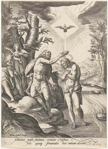 Baptism of Christ, Jan Collaert (II), 1585 Canvas Print