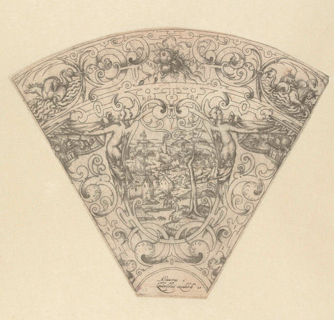 Fan-shaped segment with a landscape in an oval, anonymous, c. 1500 - 1635 Canvas Print