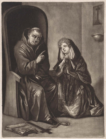 Confessing woman, Pieter Schenk (I), 1670 - 1713 Canvas Print