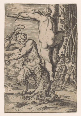 Satyr strikes nymph with a whip, Agostino Carracci, c. 1590 - c. 1595 Canvas Print