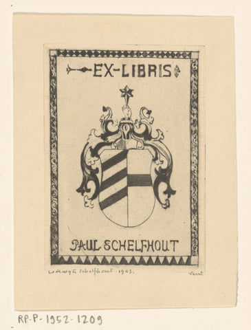 Bookplate by Paul Schelfhout, Lodewijk Schelfhout, 1943 Canvas Print