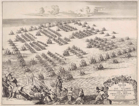 Formation of the fleet with which William III sailed to England, 1688, Adriaen Schoonebeek, 1688 Canvas Print