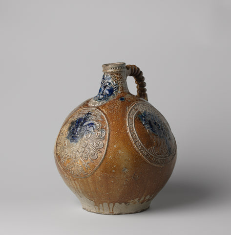 Jug (Bartmann jug) with coat of arms and portraits, anonymous, c. 1604 - c. 1610 Canvas Print