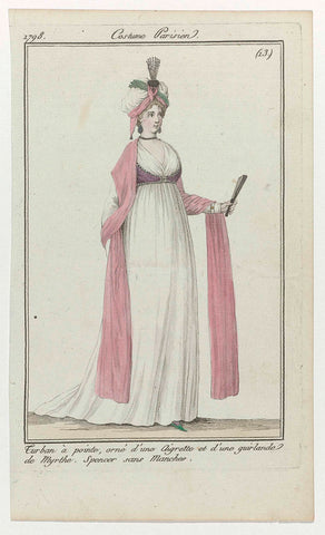 Journal des Dames et des Modes, Costume Parisien, 1 avril 1798, (13) : Turban à point (...), anonymous, 1798 Canvas Print