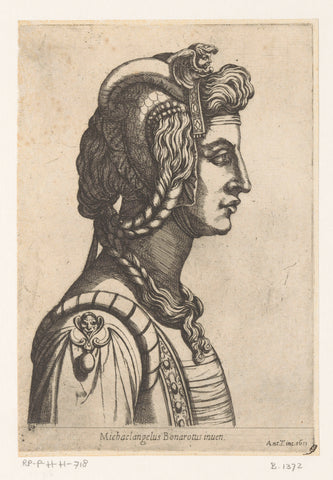 Bust of woman with diadem, used to the right, Antonio Tempesta, 1613 Canvas Print