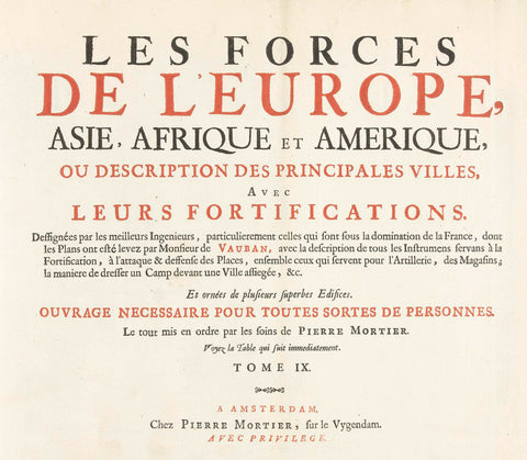 Title page for the ninth volume of the print: Les Forces de l'Europe, Asie, Afrique et Amerique, c. 1702, Pieter Mortier (I), 1702 - 1703 Canvas Print