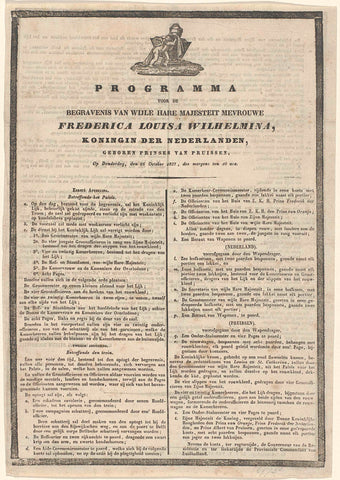 Program for the burial of her majesty Mrs. Frederica Louisa Wilhelmina (...) On Thursday, den 26 October 1837, des morgens ten 10 ure, P.E. van Staden, 1837 Canvas Print