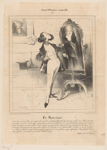 Young man looks at himself in the mirror, Honoré Daumier, 1837 Canvas Print