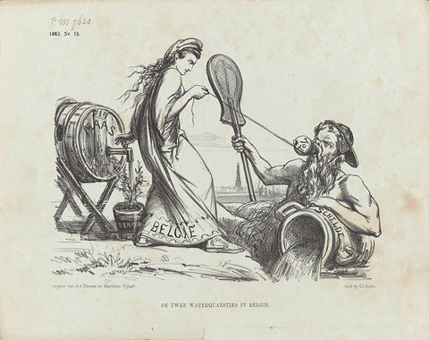 Cartoon on water issues in Belgium, 1862, Johan Michaël Schmidt Crans, 1862 Canvas Print