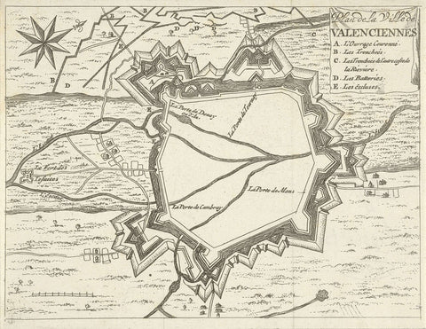 Map of Valenciennes, 1673-1686, Jan Luyken, 1673 - 1686 Canvas Print