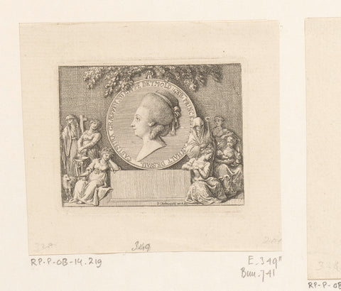 Medallion with portrait of Kasimire von Lippe-Detmold, with Christian personifications on both sides, Daniel Nikolaus Chodowiecki, 1780 Canvas Print