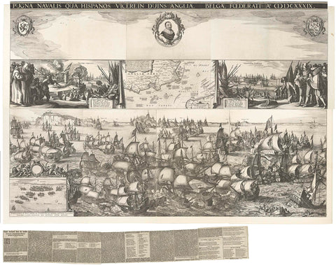 The great naval battle at Duins, 1639, Claes Jansz. Visscher (II), 1640 - 1643 Canvas Print