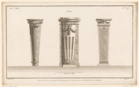 Three pedestals with leaf motifs, Nicolas Dupin, 1772 - 1779 Canvas Print