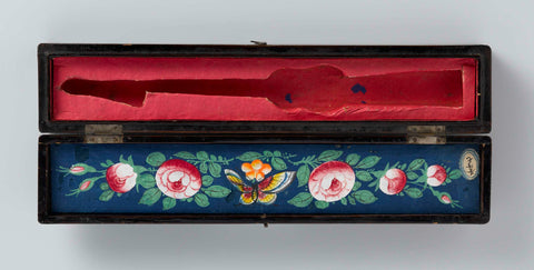 Fan box of lacquered wood lined with painted fabric and red paper, anonymous, 1840 - 1860 Canvas Print