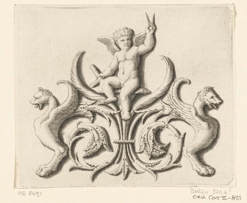 Putto with rectangle and compass, Charles II Errard, after 1616 - before 1689 Canvas Print