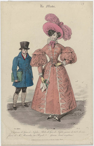 La Mode, 1830, Pl. 35, T.2: Chapeau de Gros de Naples (...), Vittore Pedretti, 1830 Canvas Print