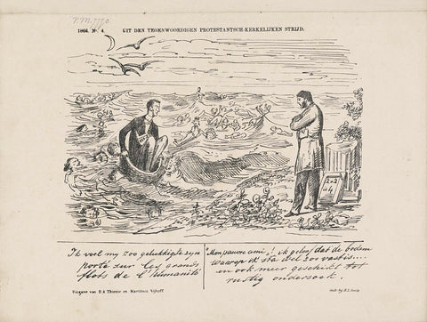 Cartoon on publications around the Protestant church struggle, 1866, Johan Michaël Schmidt Crans, 1866 Canvas Print