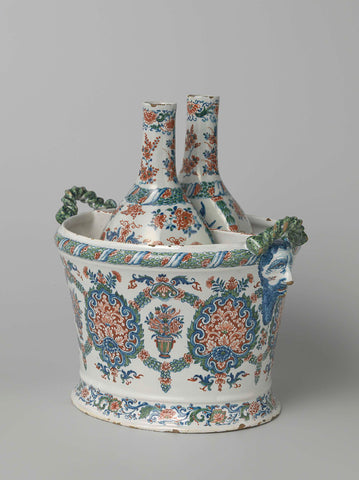 Cooling vessel with two bottles, De Metaale Pot, c. 1695 - c. 1715 Canvas Print