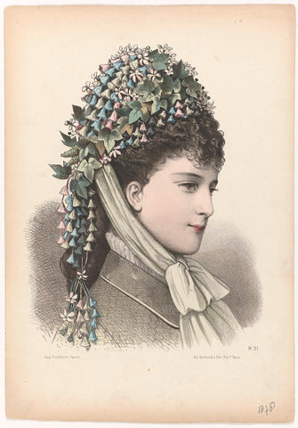 Woman's head with ivy hat, 1875, No.M.31, anonymous, 1875 Canvas Print