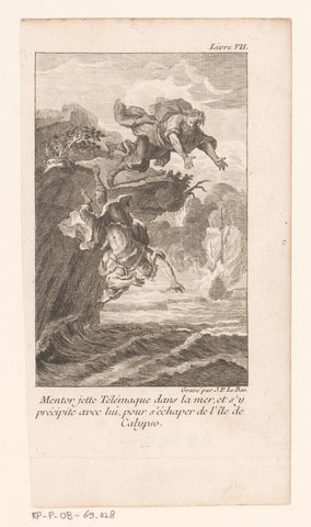 Mentor werpt Telemachus in zee, Jacques-Philippe Le Bas, 1755 Canvas Print