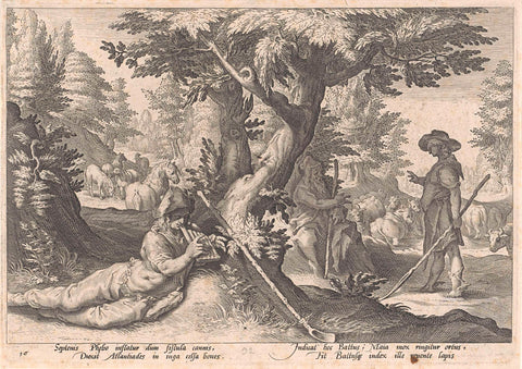 Mercury turns Battus into a stone, Hendrick Goltzius (workshop or), 1590 Canvas Print