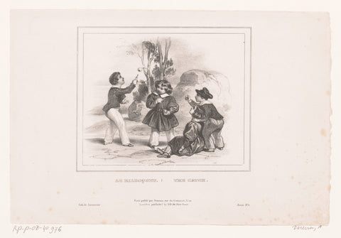 Four children playing with a bilboquet, Achille Devéria, 1832 Canvas Print