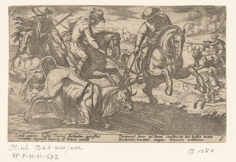 Hunters beat wild oxen in the ropes, Antonio Tempesta, 1605 Canvas Print