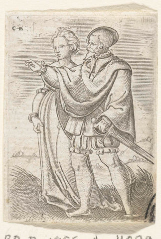 Dancing couple, walking to the left, Cornelis Bos, 1546 - 1548 Canvas Print