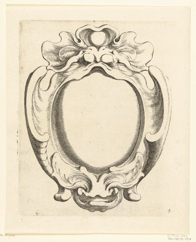 Vertical lobe cartouche with large oval compartment, Johannes Lutma (1624-1689), c. 1653 - c. 1655 Canvas Print