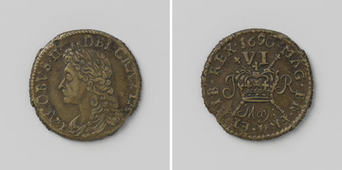 Six pence, James II, King of England, emergency coin from May 1690, anonymous, 1690 Canvas Print