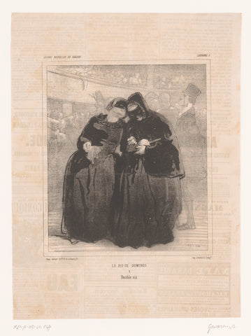 Twee gemaskerde vrouwen op een carnavalsbal, Paul Gavarni, 1846 Canvas Print