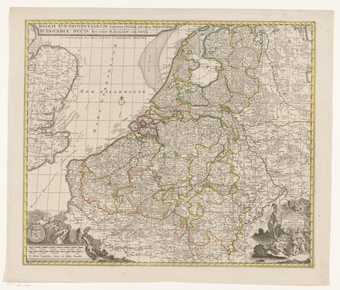 Map of the Seventeen Provinces, anonymous, 1725 - 1750 Canvas Print