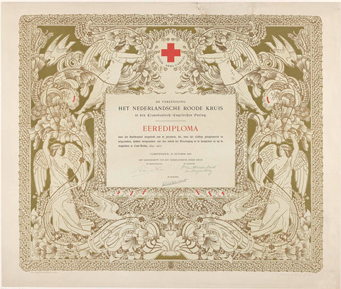 Honorary diploma of the association 'Het Nederlandsche Roode Kruis in den Transvaalsch-Engelschen Oorlog', 1901, Willem van Konijnenburg, 1901 Canvas Print