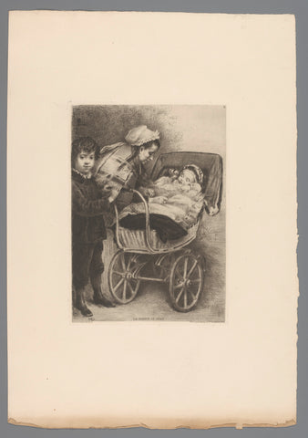 Vrouw en jongen bij kind in kinderwagen, Marcellin Gilbert Desboutin, 1879 Canvas Print