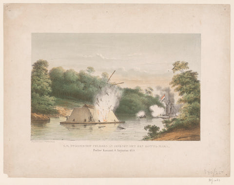 Z.M. Steamship Celebes in battle with a kotta-mara. Poeloe Kanamit, 6 August 1859, widow Elias Spanier & Zn, 1865 - 1867 Canvas Print