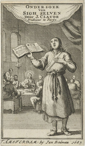 Standing man with opened book, Jan Luyken, 1683 Canvas Print