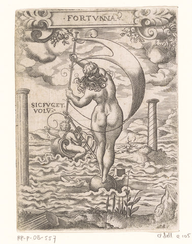 Fortuna on a globe with a rolled sail, Virgil Solis, 1524 - 1562 Canvas Print