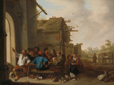 Figures before a Village Inn, Cornelis Saftleven, 1642 Canvas Print