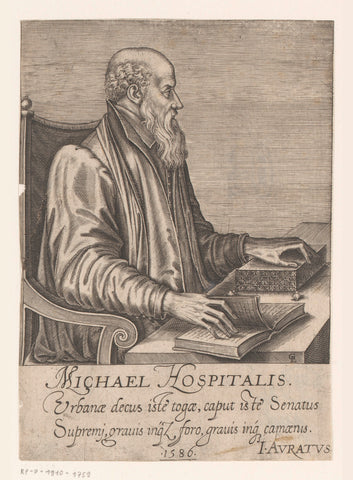 Portrait of Michel de l'Hospital at his desk, Leonard Gaultier, 1586 Canvas Print