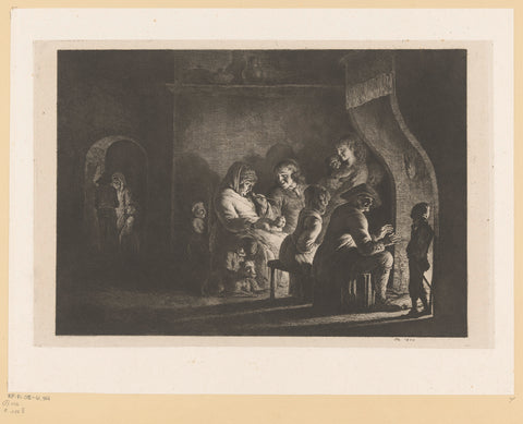 Farming family around a fire, Jean Jacques de Boissieu, 1800 Canvas Print