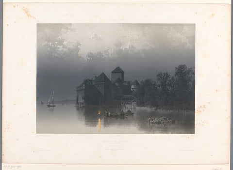 View of Chillon Castle on Lake Geneva, Eugène Cicéri, 1859 Canvas Print